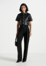 Dory - Leather Cropped Shirt - Black