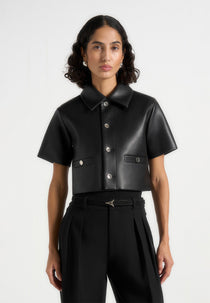Dory - Leather Cropped Shirt - Black