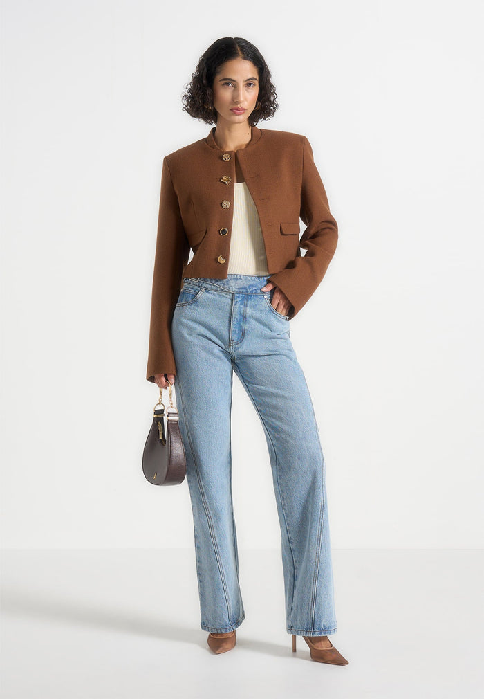 Evana - Structured Wool Jacket With Mixed Buttons - Rust