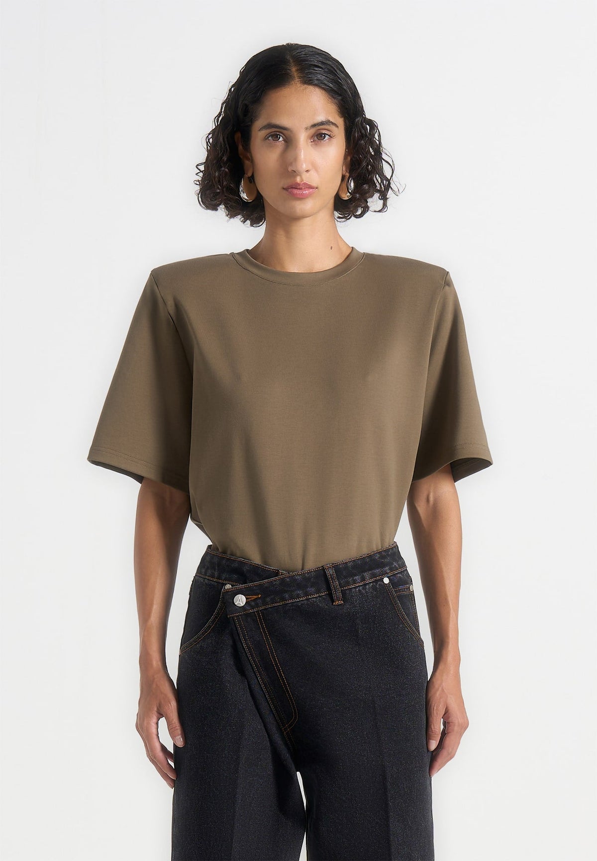 BS002 - Wide Shoulder Bodysuit T-Shirt - Olive