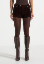 samia-velvet-patent-mini-shorts-brown