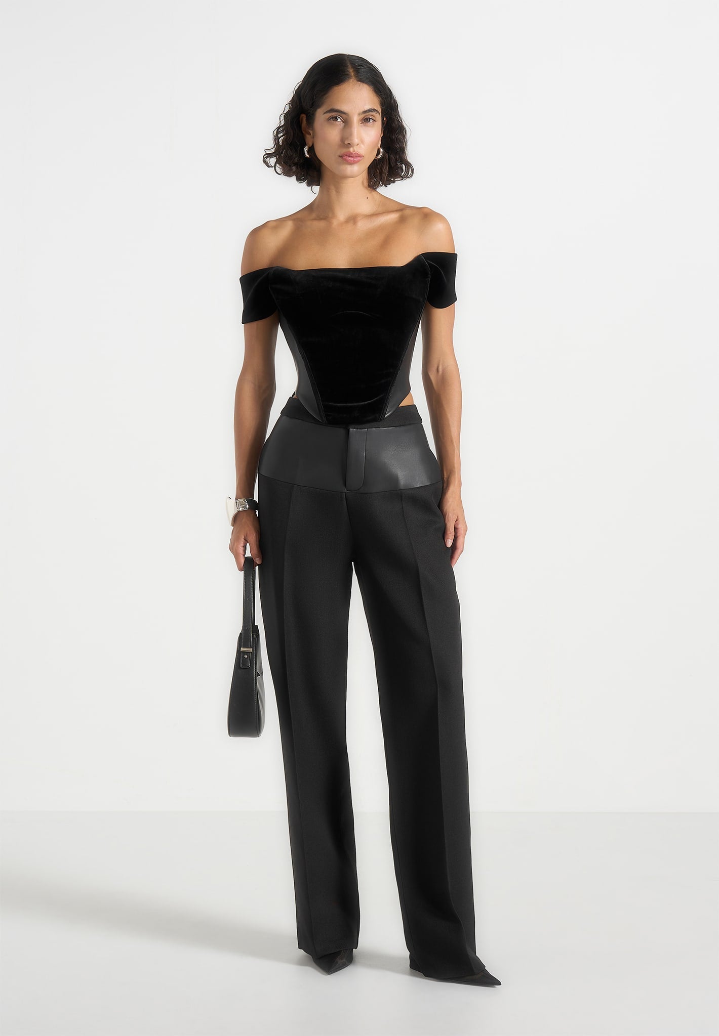 fae-velvet-and-leather-bardot-corset-top-black