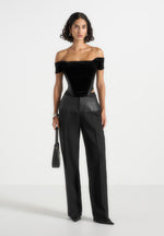 fae-velvet-and-leather-bardot-corset-top-black