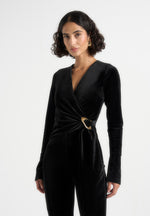 Solel - Velour Wrap Jumpsuit - Black