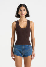 VS001 - Scoop Neck Ribbed Tank Top - Brown