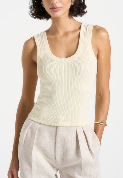 Liane - Scoop Neck Ribbed Tank Top - Cream