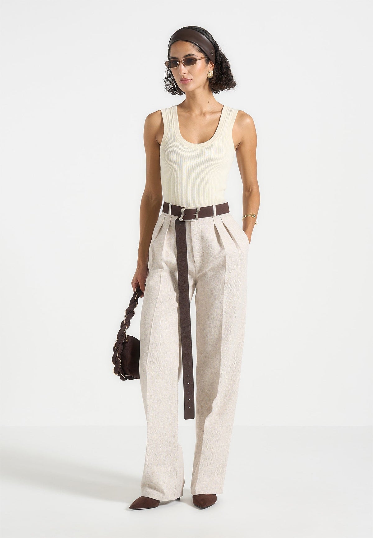 Justine - Scoop Neck Ribbed Tank Top - Cream