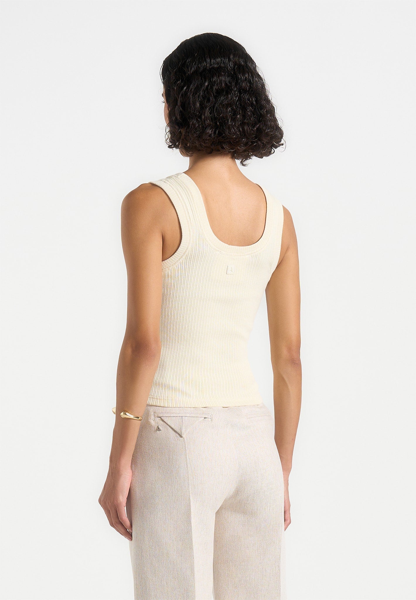 Liane - Scoop Neck Ribbed Tank Top - Cream