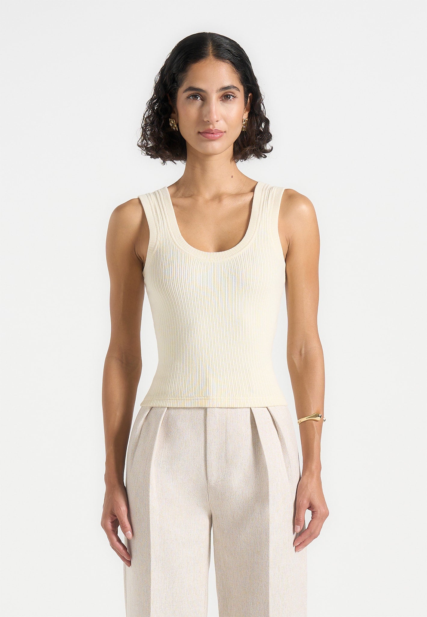 Liane - Scoop Neck Ribbed Tank Top - Cream