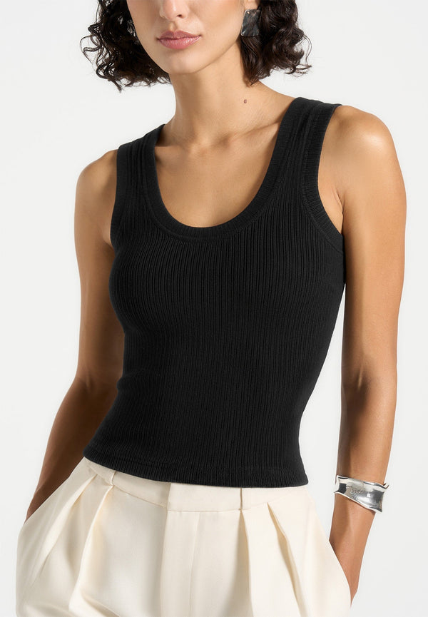 VS001 - Scoop Neck Ribbed Tank Top - Black
