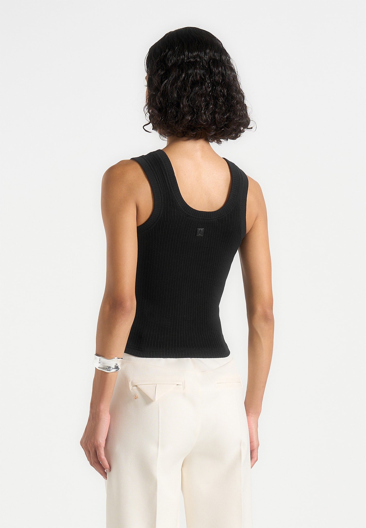 Liane - Scoop Neck Ribbed Tank Top - Black