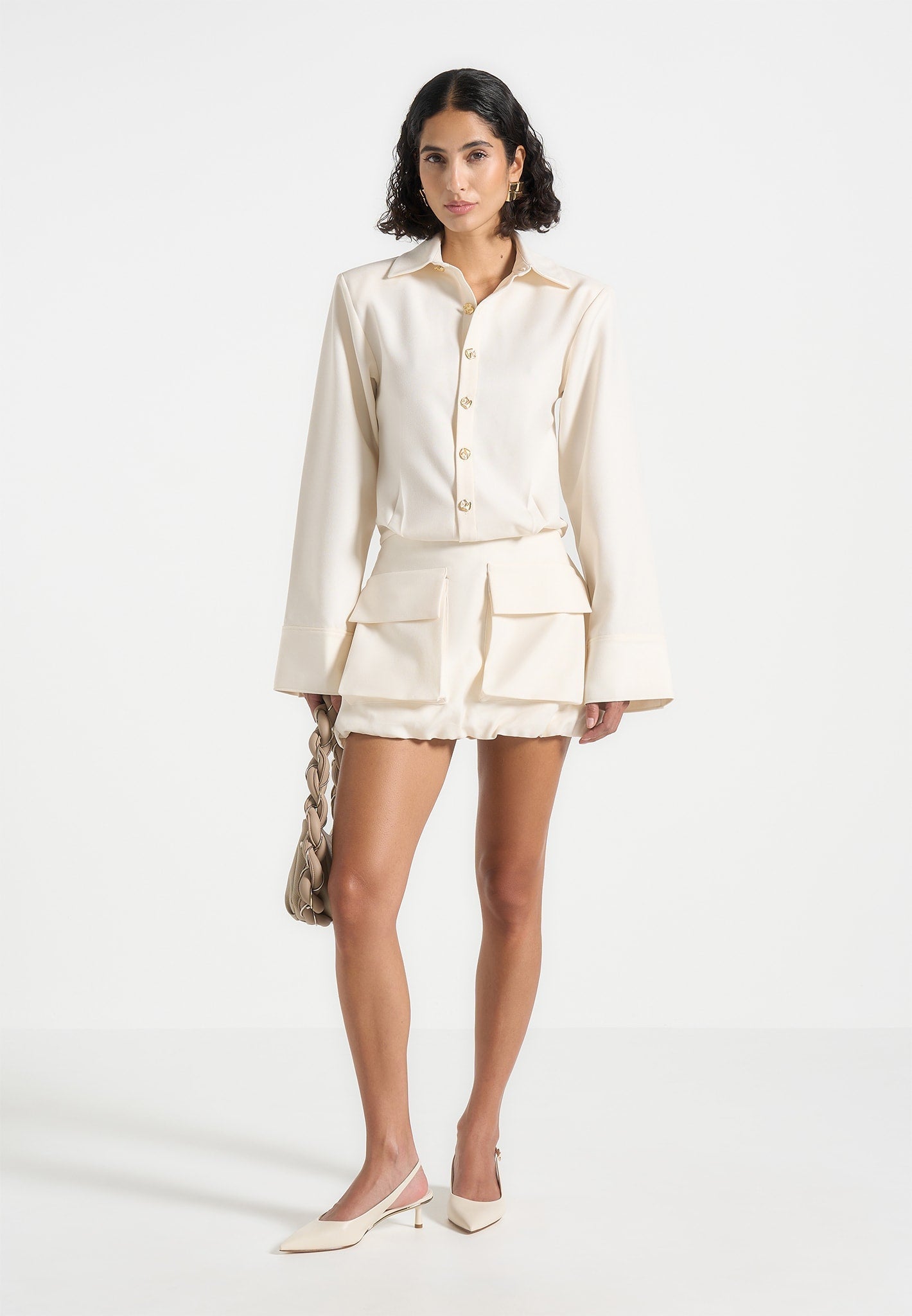 Laure - Cargo Shirt Mini Dress - Cream