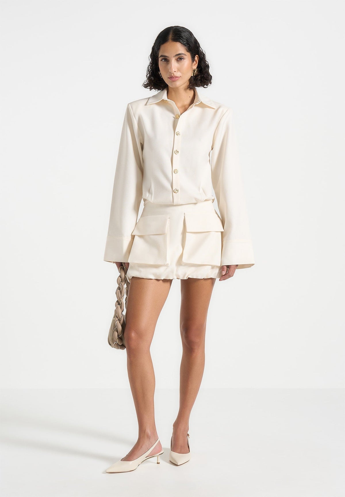 Laure - Cargo Shirt Mini Dress - Cream