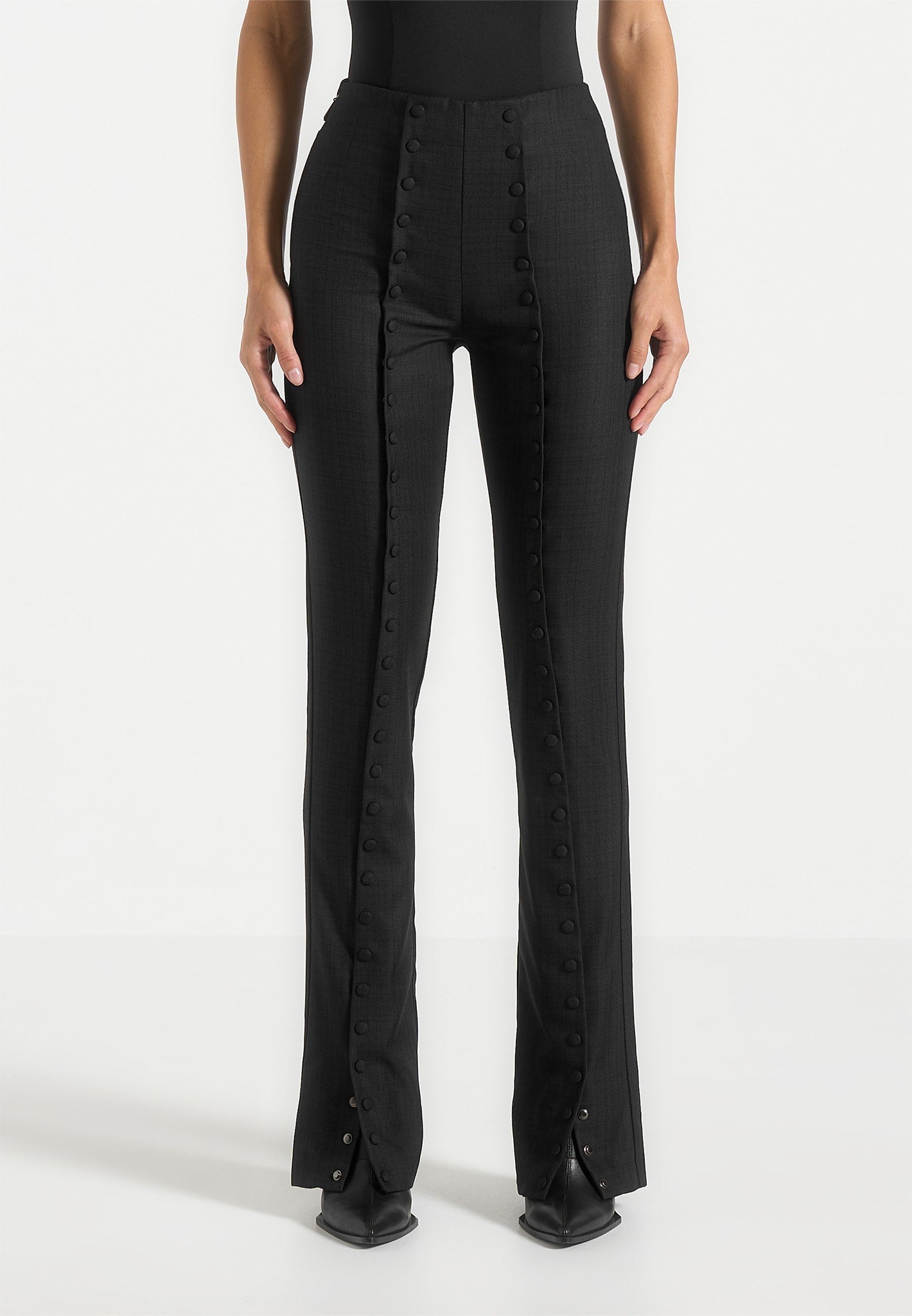 Therese - Tailored Button Detail Pants - Black