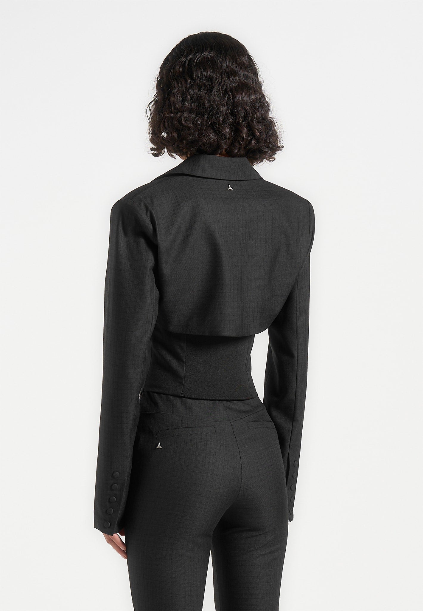 Lise - Cropped Tailored Blazer & Button Detail Bandeau - Black