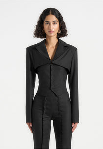 Lise - Cropped Tailored Blazer & Button Detail Bandeau - Black