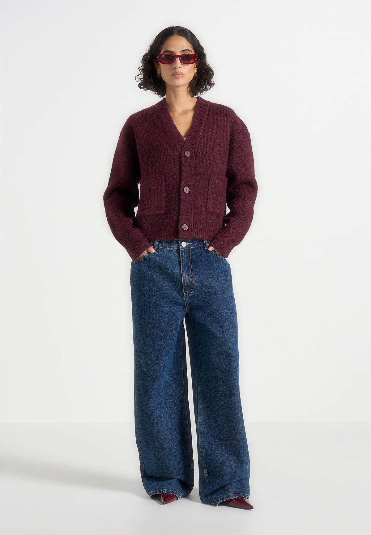 Charlie - Unisex Knitted Cardigan - Wine Red