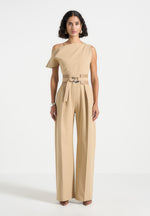 Valerie - Tailored Off Shoulder Jumpsuit with Belt - Beige