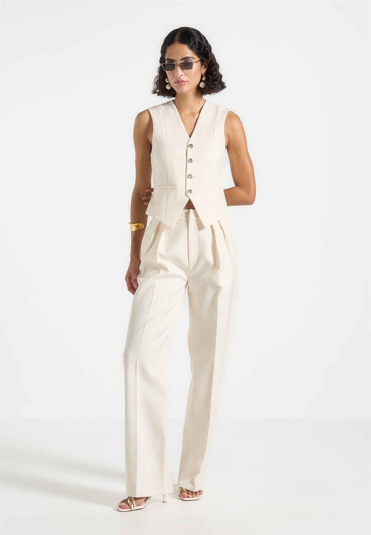 Christine - Tailored Cinch Suit Vest - Off White