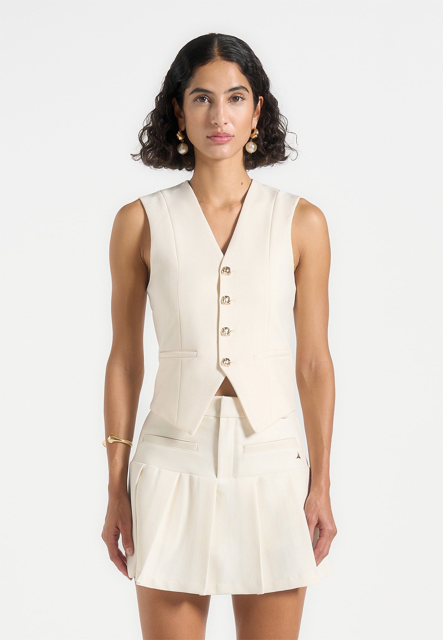 Christine - Tailored Cinch Suit Vest - Off White