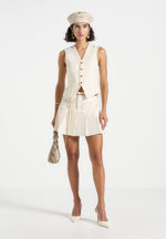 Elise - Tailored Pleated Skort with Belt - Off White