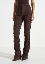 Caroline - Tacked Suede Fit & Flare Pants - Brown