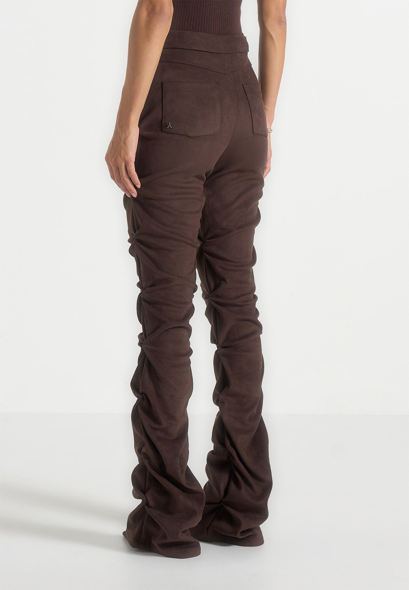 Caroline - Tacked Suede Fit & Flare Pants - Brown