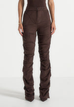 Caroline - Tacked Suede Fit & Flare Pants - Brown