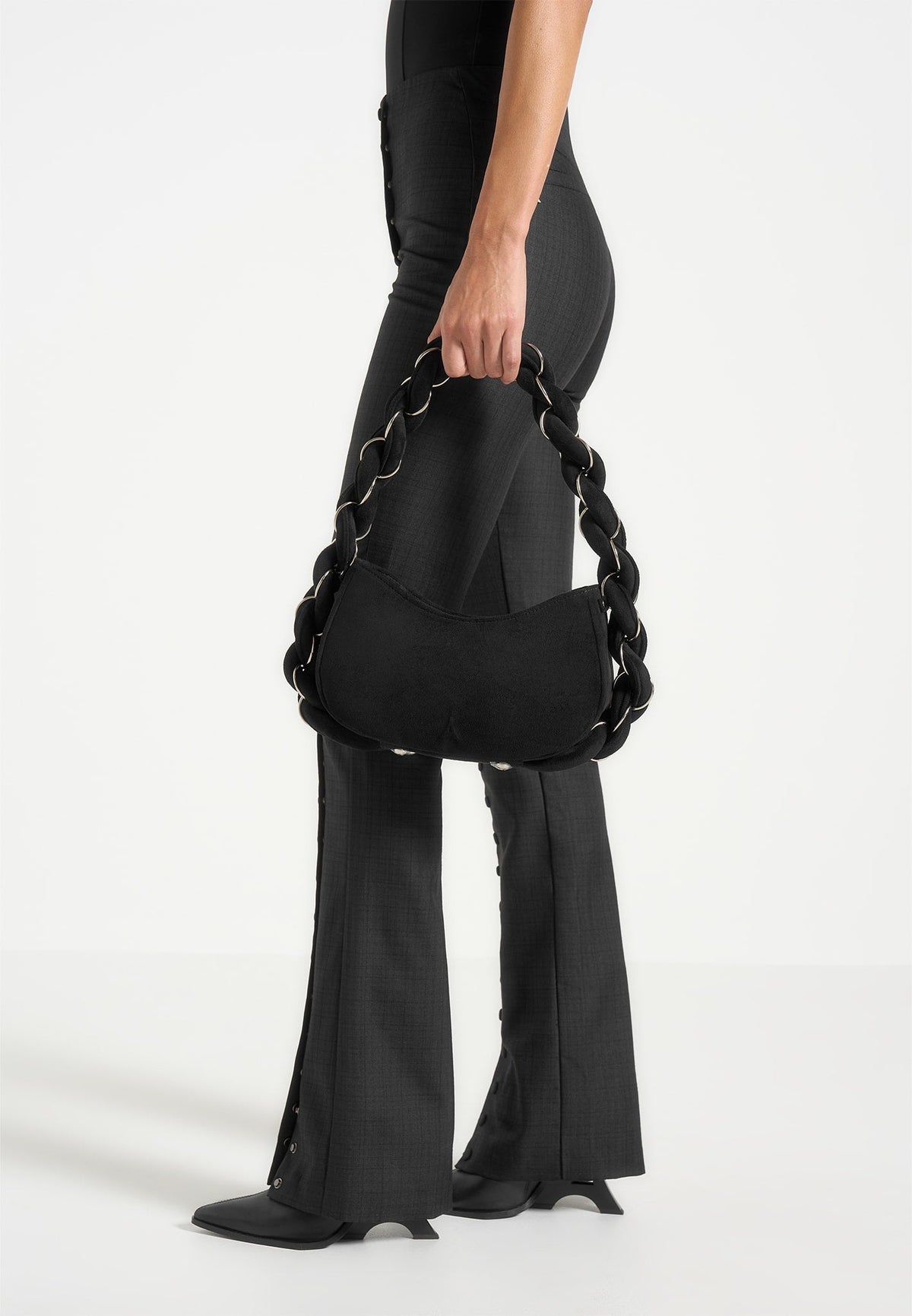 Somme - Suede Handbag - Black/Silver