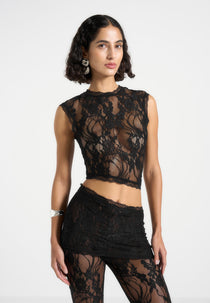Eugenie - Lace Asymmetric Top - Black