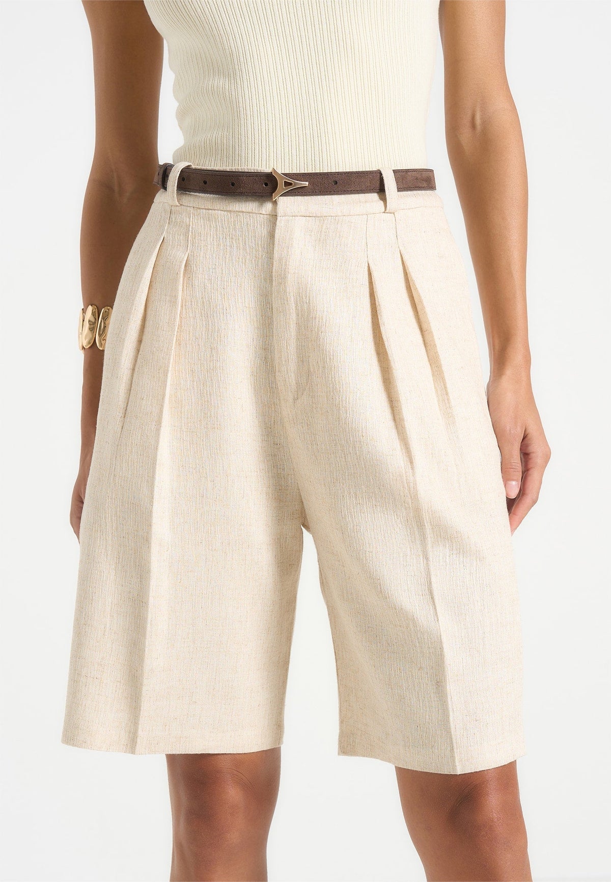 L⁠orette - Linen Double Pleat Shorts - Natural
