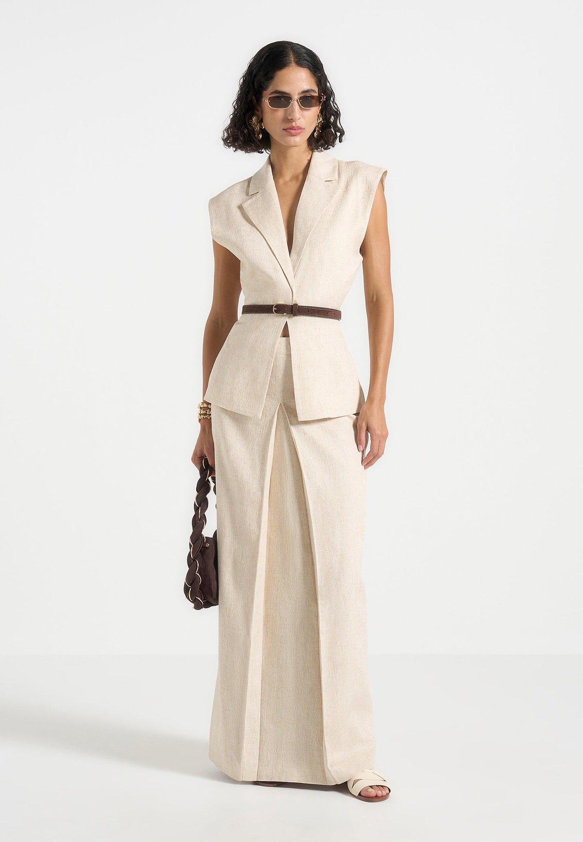 R⁠egine - Linen A-Line Maxi Skirt - Natural