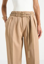 Pascale - Tailored Twin Belt Pants - Dark Beige
