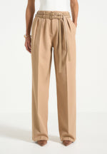 Pascale - Tailored Twin Belt Pants - Dark Beige