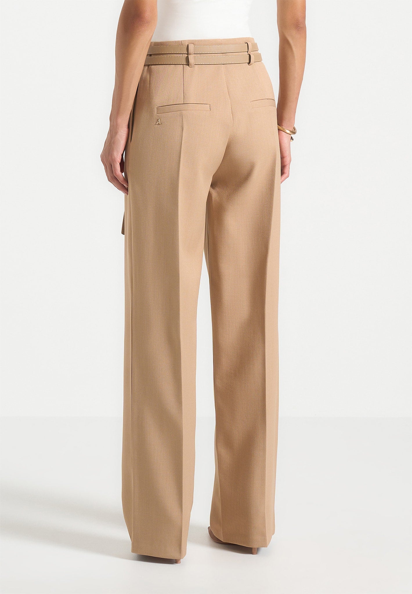 Pascale - Tailored Twin Belt Pants - Dark Beige