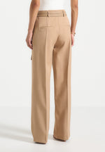 Pascale - Tailored Twin Belt Pants - Dark Beige