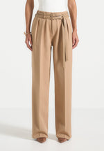 Pascale - Tailored Twin Belt Pants - Dark Beige