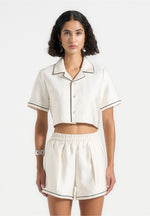 Maude - Satin Cropped Shirt with Piping - Off White