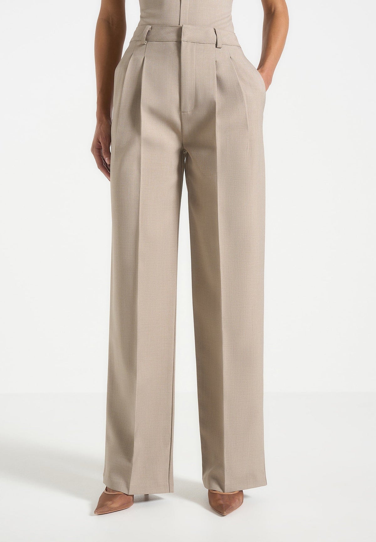 Julie - Tailored Twin Pleat Pants - Taupe