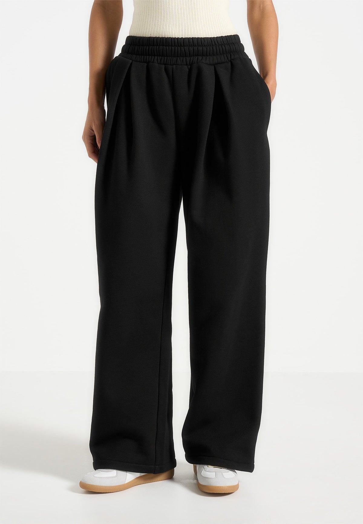 Fanny - Straight Leg Box Pleat Joggers - Black