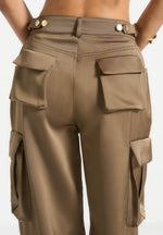 Emilie - Satin High Waisted Cargo Pants - Dark Olive