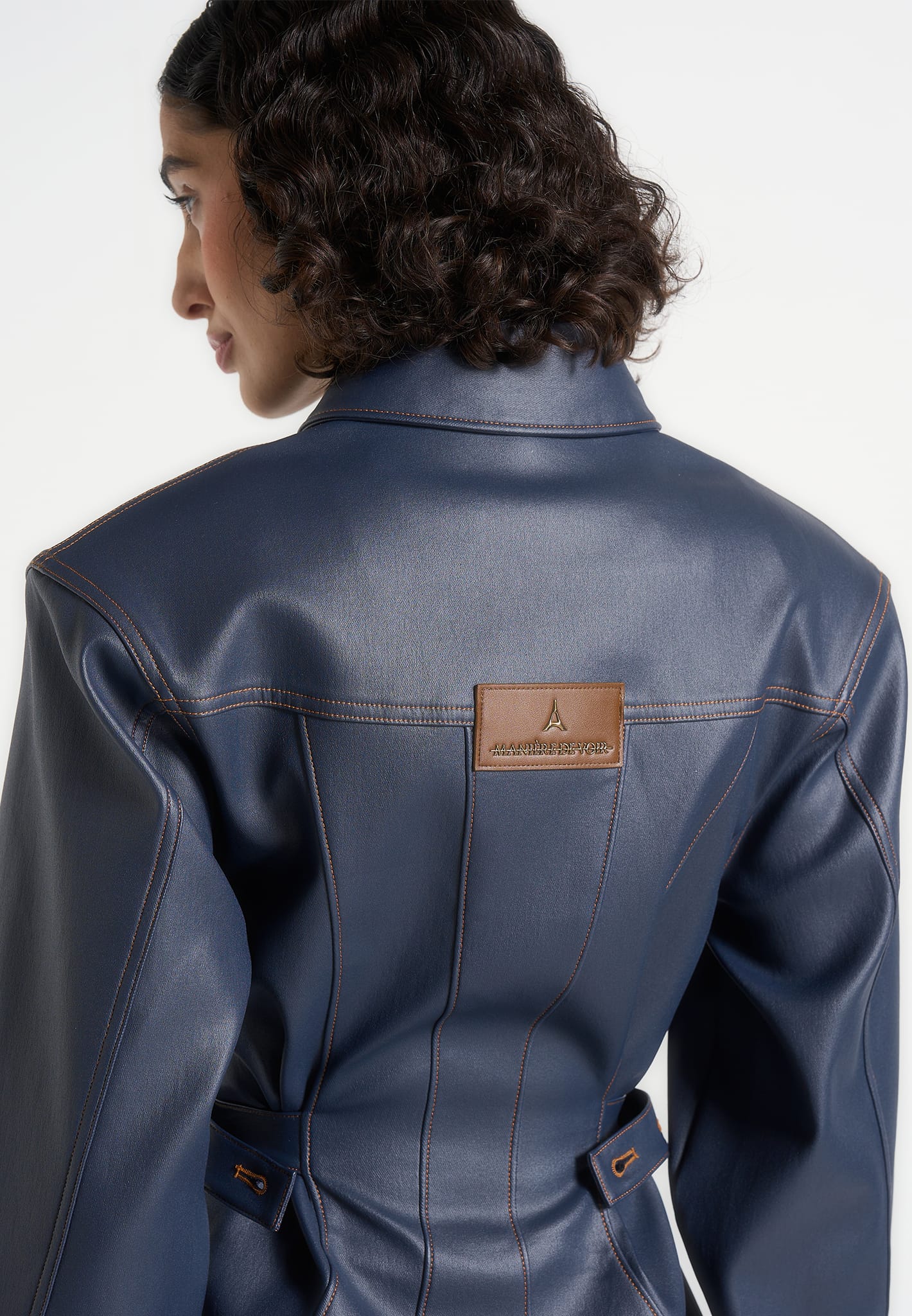 Karla - Wax Effect Cinch Waist Jacket - Indigo