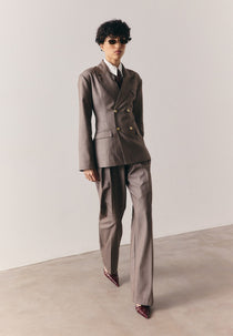 Maia - Pinstripe Double Breasted Blazer - Taupe