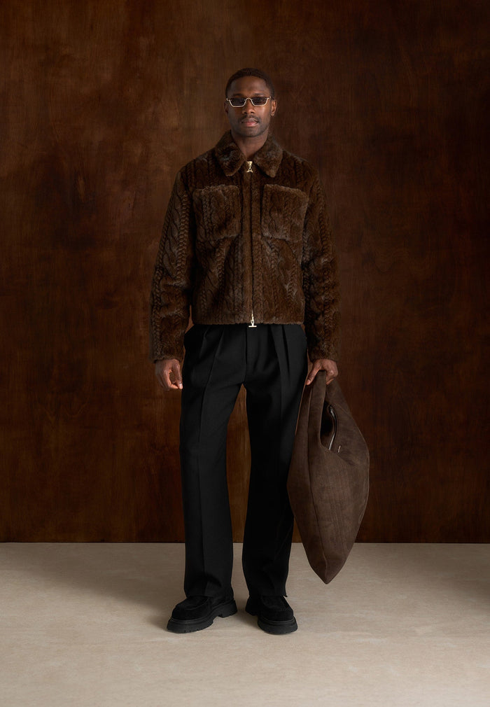 david-plush-cable-embossed-jacket-brown