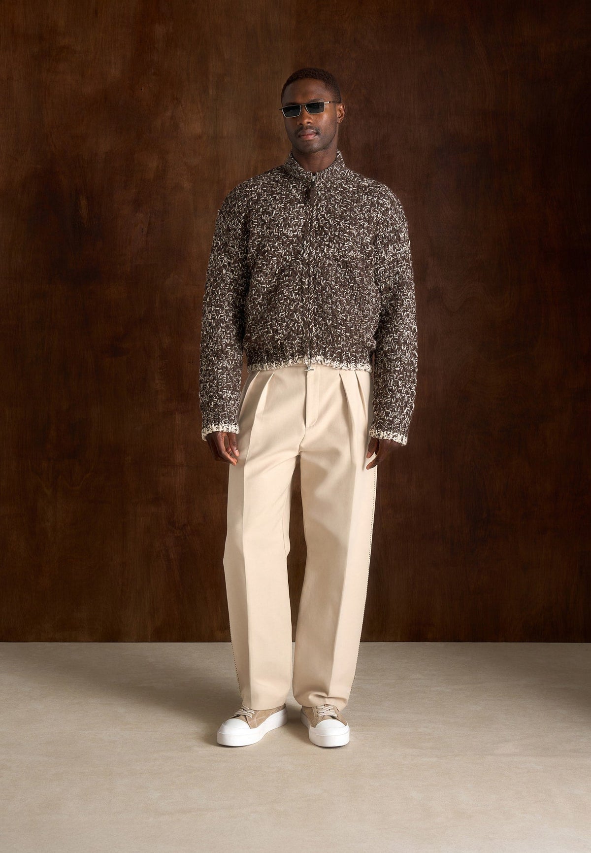 Darel - Speckled Knit Bomber Jacket - Brown