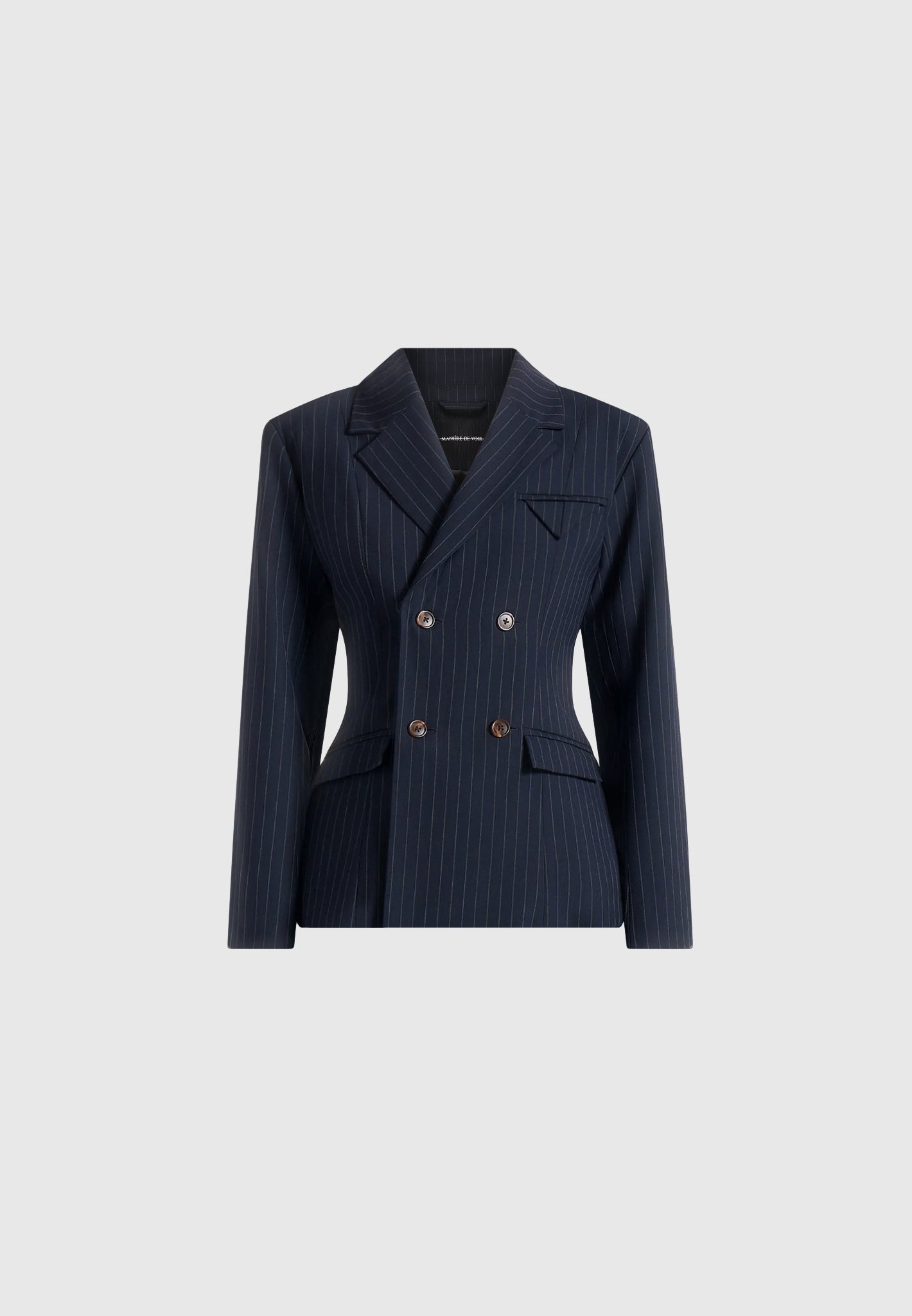 Maia - Pinstripe Double Breasted Blazer - Navy