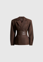 marie-twist-sleeve-tailored-blazer-with-belt-brown