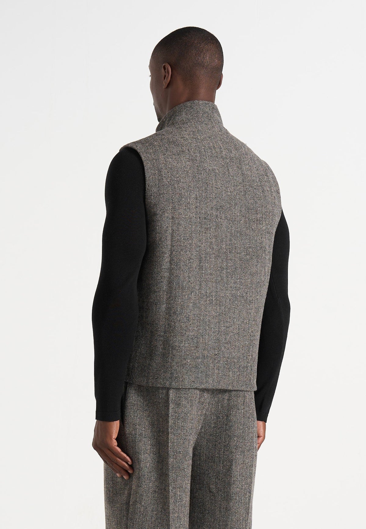 levi-herringbone-wool-zip-gilet-grey