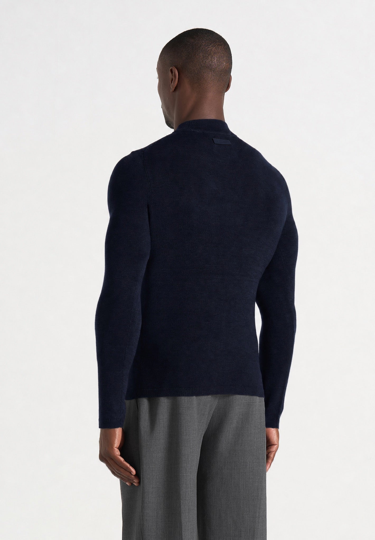 KW003 - Fitted Mock Neck Wool-Blend Jumper - Navy
