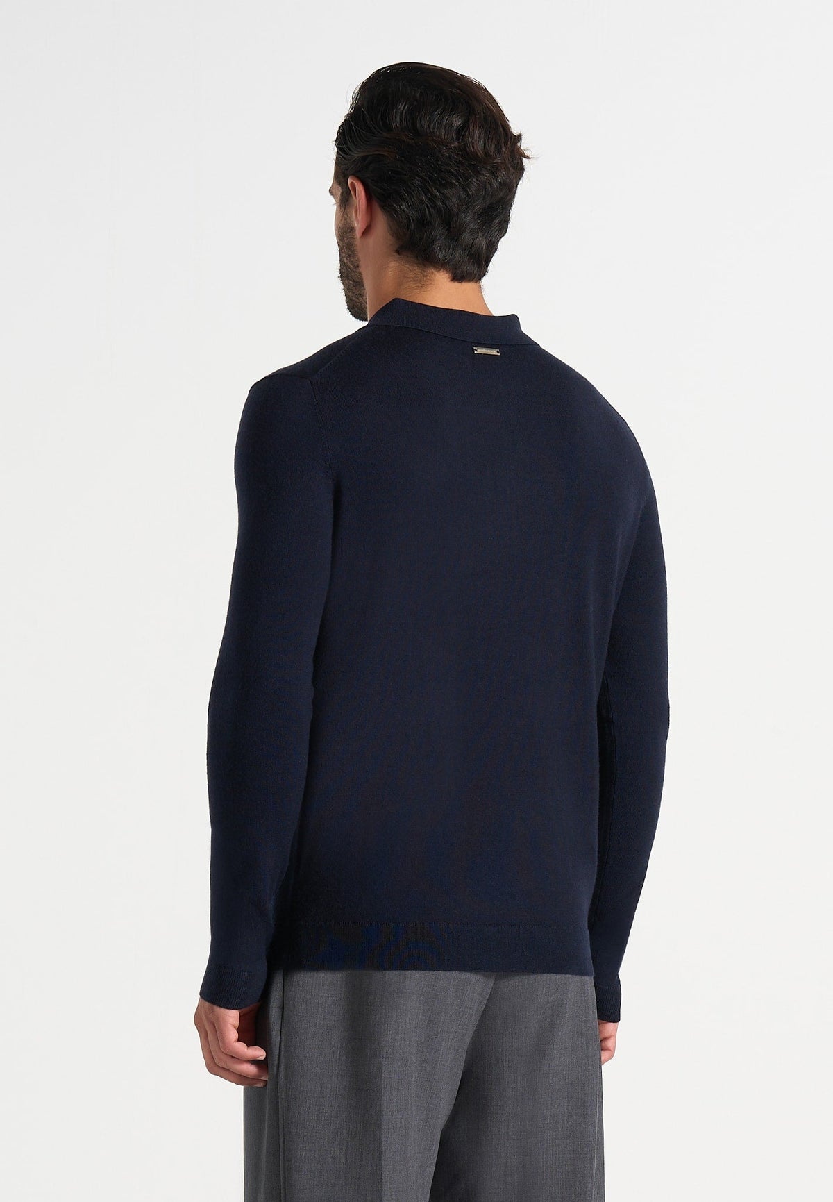 Gilles - Merino Wool Long Sleeve Polo Top With Zip - Marl Grey